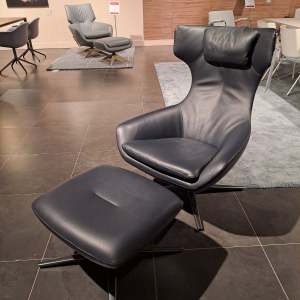 Leolux Caruzzo Plus fauteuil, poef en hoofdkussen blauw 